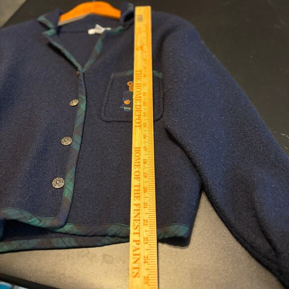 Vtg Robin Sinkler Wool Cardigan Sweater Size Small Navy Bear Applique Button Up - Picture 5 of 6